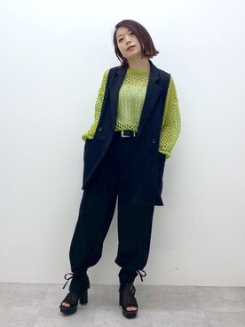 「PAGEBOY（ページボーイ）のパッチワークメッシュプルオーバー（ニット/セーター）」を使った、Chisaさん（レディース・154cm）の春コーディネート