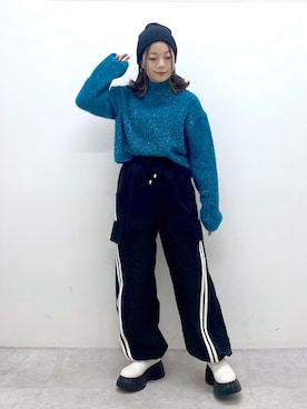 「PBLIM（ページボーイリム）のPBLIM/ドライタッチビーニー（ニットキャップ/ビーニー）」を使った、Chisaさん（レディース・154cm）の冬コーディネート