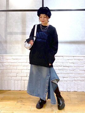 「ロゴニット」｜「アイテム（帽子）」を使った、Chisaさん（レディース・154cm）の冬コーディネート