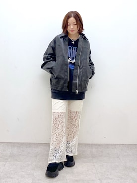 「レースパンツ」｜「アイテム（ブルゾン）」を使った、Chisaさん（レディース・154cm）の秋コーディネート