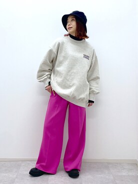 「PBLIM（ページボーイリム）のPAGEBOYLIM/ロゴ刺繍バケットハット2（ハット）」を使った、Chisaさん（レディース・154cm）の冬コーディネート
