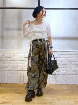 「アイテム（カーゴパンツ）」を使った、Chisaさん（レディース・154cm・30代）の夏コーディネート