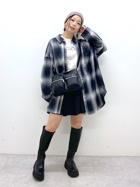 「PAGEBOY（ページボーイ）のオンブレチェックルーズシャツ（シャツ/ブラウス）」を使った、Chisaさん（レディース・154cm）の秋コーディネート