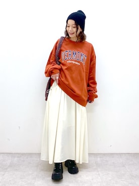 「PBLIM（ページボーイリム）のPBLIM/ドライタッチビーニー（ニットキャップ/ビーニー）」を使った、Chisaさん（レディース・154cm）の秋コーディネート