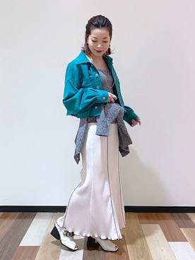 「アイテム（デニムジャケット、グリーン系）」を使った、Chisaさん（レディース・154cm）の冬コーディネート
