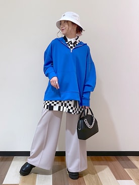 「PBLIM（ページボーイリム）のPAGEBOYLIM/ロゴ刺繍バケットハット2（ハット）」を使った、Chisaさん（レディース・154cm）の冬コーディネート