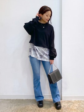 「PAGEBOY（ページボーイ）のチェーンスタッズショルダー（ショルダーバッグ）」を使った、Chisaさん（レディース・154cm）の夏コーディネート