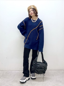 「PAGEBOY（ページボーイ）のリップスキニーデニム（デニムパンツ）」を使った、Chisaさん（レディース・154cm）の冬コーディネート