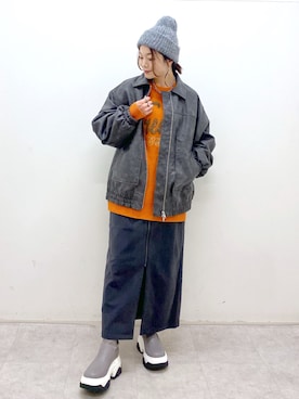 「ロゴニット」｜「アイテム（ニットキャップ/ビーニー）」を使った、Chisaさん（レディース・154cm）の秋コーディネート