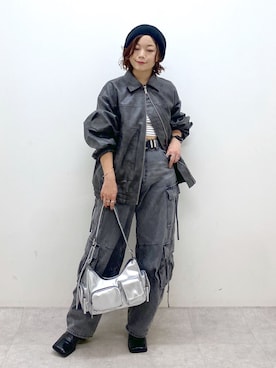 「グレーコーデ」｜「アイテム（ブルゾン）」を使った、Chisaさん（レディース・154cm）の秋コーディネート