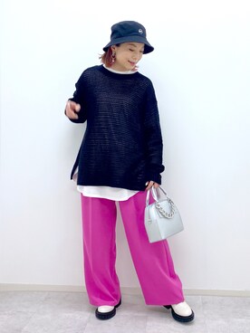 「PBLIM（ページボーイリム）のPAGEBOYLIM/ロゴ刺繍バケットハット2（ハット）」を使った、Chisaさん（レディース・154cm）の冬コーディネート