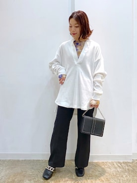 「PAGEBOY（ページボーイ）のチェーンスタッズショルダー（ショルダーバッグ）」を使った、Chisaさん（レディース・154cm）の秋コーディネート