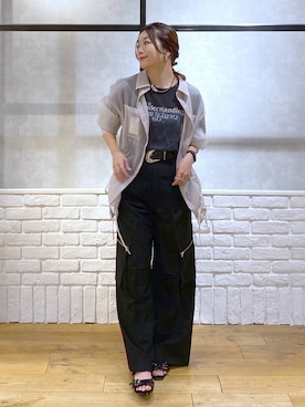 「PAGEBOY（ページボーイ）のTRカーゴスラックス（カーゴパンツ）」を使った、Chisaさん（レディース・154cm・30代）の夏コーディネート