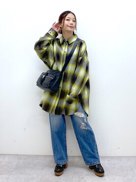 「PAGEBOY（ページボーイ）のオンブレチェックルーズシャツ（シャツ/ブラウス）」を使った、Chisaさん（レディース・154cm）の秋コーディネート