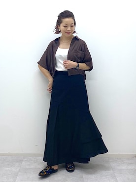 「ショート丈トップス」｜「アイテム（スリッポン）」を使った、Chisaさん（レディース・154cm）の夏コーディネート