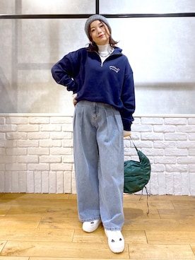 「タートルネック」｜「アイテム（ニットキャップ/ビーニー）」を使った、Chisaさん（レディース・154cm）の冬コーディネート