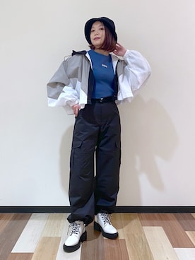 「PBLIM（ページボーイリム）のPAGEBOYLIM/ロゴ刺繍バケットハット2（ハット）」を使った、Chisaさん（レディース・154cm）の冬コーディネート