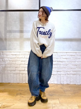 「ロゴニット」｜「アイテム（ニットキャップ/ビーニー）」を使った、Chisaさん（レディース・154cm）の冬コーディネート