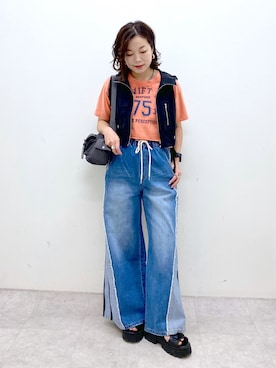 「ショート丈トップス」｜「アイテム（その他アウター）」を使った、Chisaさん（レディース・154cm）の夏コーディネート