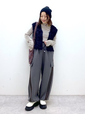 「ファーベスト」｜「アイテム（ニットキャップ/ビーニー）」を使った、Chisaさん（レディース・154cm）の秋コーディネート