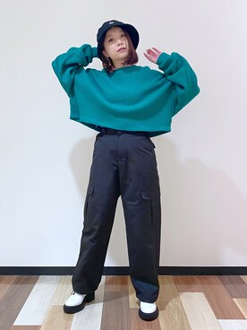 「PBLIM（ページボーイリム）のPAGEBOYLIM/ロゴ刺繍バケットハット2（ハット）」を使った、Chisaさん（レディース・154cm）の冬コーディネート