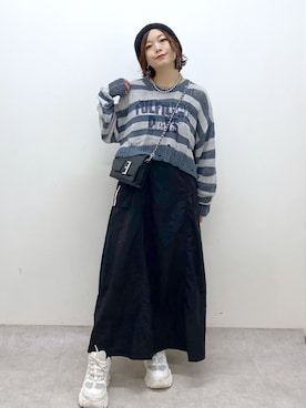 「ショート丈トップス」｜「アイテム（ハンチング/ベレー帽）」を使った、Chisaさん（レディース・154cm）の夏コーディネート