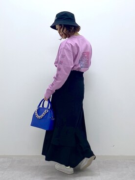 「PBLIM（ページボーイリム）のPAGEBOYLIM/ロゴ刺繍バケットハット2（ハット）」を使った、Chisaさん（レディース・154cm）の春コーディネート