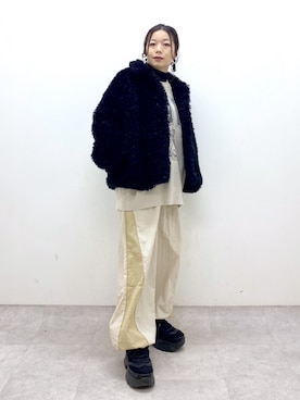 「ナイロンパンツ」｜「アイテム（その他アウター）」を使った、Chisaさん（レディース・154cm）の冬コーディネート