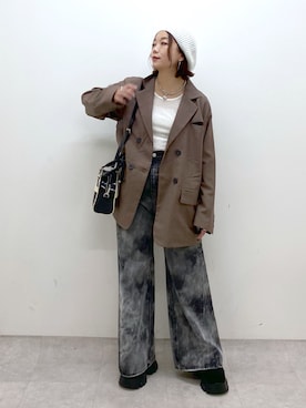 「PAGEBOY（ページボーイ）のレトロボストンBAG（ショルダーバッグ）」を使った、Chisaさん（レディース・154cm）の秋コーディネート