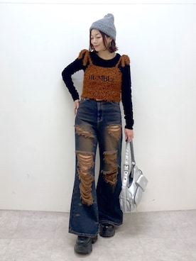 「ハロウィン」｜「アイテム（ニットキャップ/ビーニー）」を使った、Chisaさん（レディース・154cm）の秋コーディネート