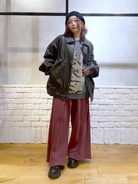 「PAGEBOY（ページボーイ）のサイドタックルーズウラケパンツ/イージーパンツ【4color・2size】（スウェットパンツ）」を使った、Chisaさん（レディース・154cm）の秋コーディネート