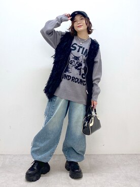 「PAGEBOY（ページボーイ）のレトロボストンBAG（ショルダーバッグ）」を使った、Chisaさん（レディース・154cm）の秋コーディネート