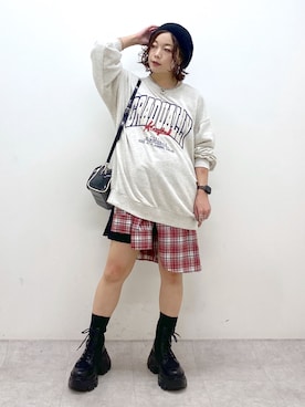 「PAGEBOY（ページボーイ）のレトロボストンBAG（ショルダーバッグ）」を使った、Chisaさん（レディース・154cm）の秋コーディネート
