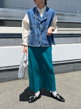 「春カラー」｜「アイテム（ダウンベスト）」を使った、ｅｒａさん（レディース・158cm）の春コーディネート