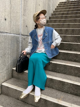 「春カラー」｜「アイテム（ダウンベスト）」を使った、ｅｒａさん（レディース・158cm）の春コーディネート