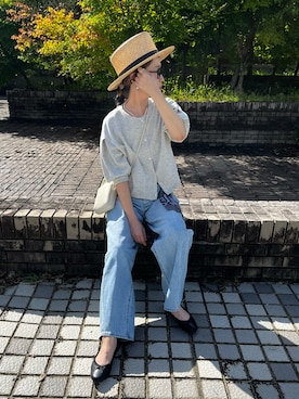 「袖ボリューム」｜「アイテム（バレエシューズ）」を使った、ｅｒａさん（レディース・158cm）の夏コーディネート