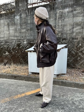 「スウェットギャザーパンツ」｜「アイテム（ジャケット/アウター）」を使った、ｅｒａさん（レディース・158cm）の冬コーディネート