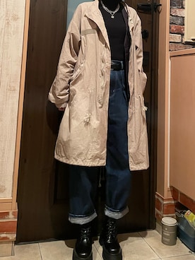 「SPINNS（スピンズ）のアイテム（ノーカラーコート）」を使った、마이さん（レディース・163cm）の冬コーディネート