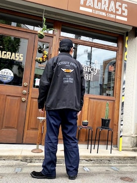 「ワークパンツ」｜「アイテム（ナイロンジャケット）」を使った、FAGRASSさん（メンズ・183cm）の秋コーディネート