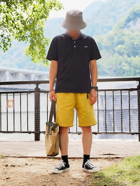 「DANTON（ダントン）のアイテム（帽子）」を使った、Fさん（メンズ・169cm）の夏コーディネート