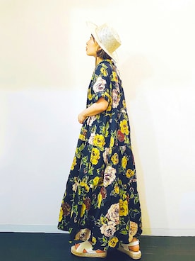 「バラ柄」｜「アイテム（ワンピース/ドレス）」を使った、ひいこさん（レディース・155cm）の夏コーディネート
