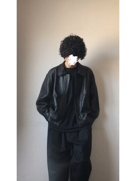 「ロンT」｜「アイテム（ライダースジャケット）」を使った、Pさん（メンズ・165cm）の秋コーディネート