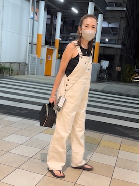 「ハーフアップ」｜「アイテム（オールインワン・サロペット）」を使った、おまゆさん（レディース・154cm）の夏コーディネート
