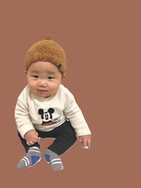 「petit main（プティマイン）のアイテム（ニットキャップ/ビーニー）」を使った、siiii14さん（キッズ・80cm）の冬コーディネート