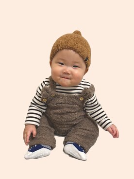 「petit main（プティマイン）のアイテム（ニットキャップ/ビーニー）」を使った、siiii14さん（キッズ・80cm）の冬コーディネート