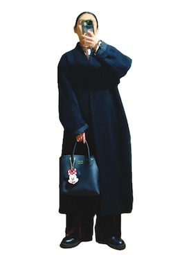 「アイテム（ノーカラーコート）」を使った、鈴木すうこさん（レディース・154cm）の冬コーディネート