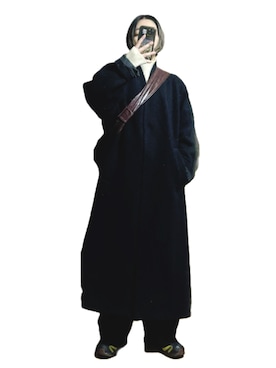 「アイテム（ノーカラーコート）」を使った、鈴木すうこさん（レディース・154cm）の冬コーディネート