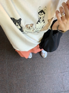 「オレンジスカート」｜鈴木すうこさん（レディース・154cm）の秋コーディネート