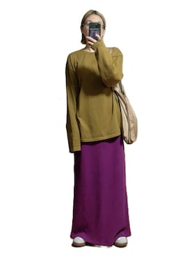 「アイテム（スカート、パープル系）」を使った、鈴木すうこさん（レディース・154cm）の夏コーディネート