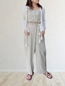 「アイテム（タンクトップ）」を使った、𝚖𝚊𝚛𝚛𝚘𝚗さん（レディース・160cm）の夏コーディネート